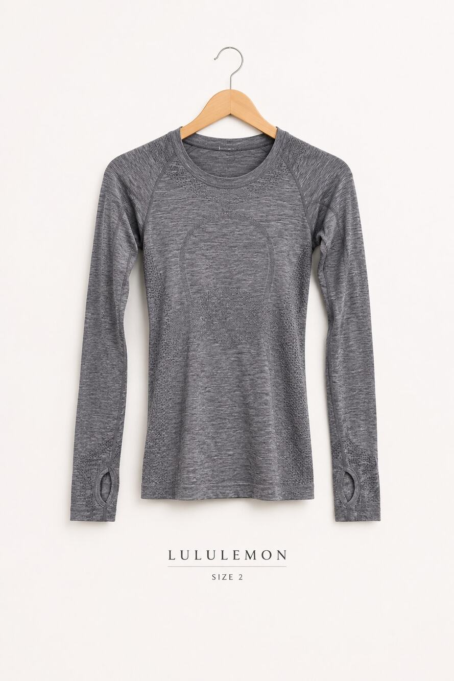 Lululemon Swiftly Tech Long Sleeve Gray Thumbhole Running Top Size 2 Athletic